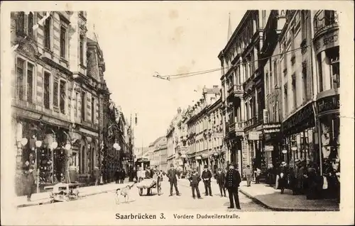 Ak Saarbrücken, Partie in der vorderen Dudweilerstraße, Straßenbahn