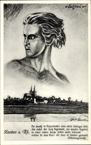 Künstler Ak Xanten am Niederrhein, Nibelungenlied, Siegfried Portrait