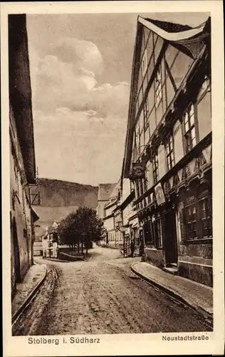 Ak Stolberg Südharz, Blick in die Neustadtstraße, Restaurant, Fachwerk