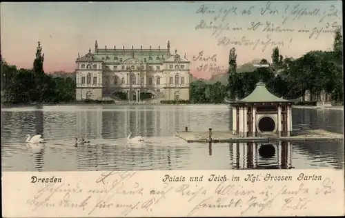 Ak Dresden, Palais und Teich im Kgl. Großen Garten