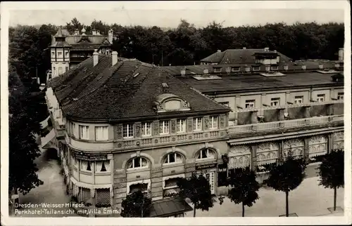 Ak Dresden Nordost Weißer Hirsch, Teilansicht vom Parkhotel mit Blick auf die Villa Emma