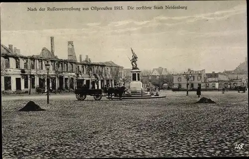 Ak Nidzica Neidenburg Ostpreußen, Nach der Russenvertreibung aus Ostpreußen 1915, zerstörte Stadt