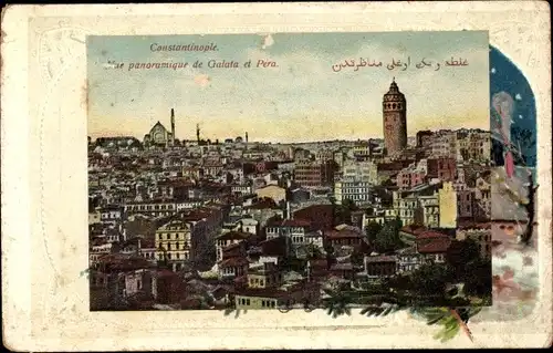 Passepartout Ak Konstantinopel Istanbul Türkei, Vue panoramique de Galata et Pera