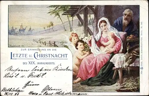 Künstler Ak Plockhorst, Frohe Weihnachten, Krippenszene, letzte Christnacht XIX. Jahrhundert