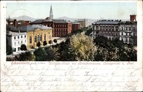 Ak Świdnica Schweidnitz Schlesien, Wilhelm Platz, Braukommune, Landgericht, Post