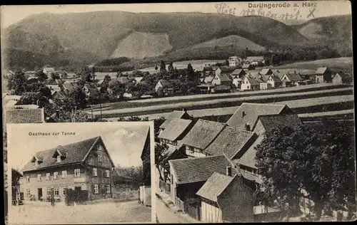 Ak Darlingerode Ilsenburg am Nordharz, Gasthaus zur Tanne, Blick auf den Ort