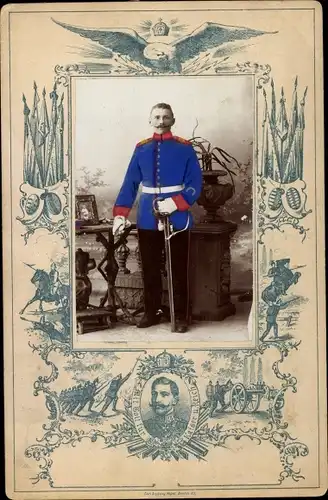 Passepartout Foto Deutscher Soldat in Uniform, Portrait, coloriert