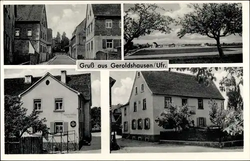 Ak Geroldshausen Unterfranken, Bäckerei, Straßenpartien, Gesamtansicht