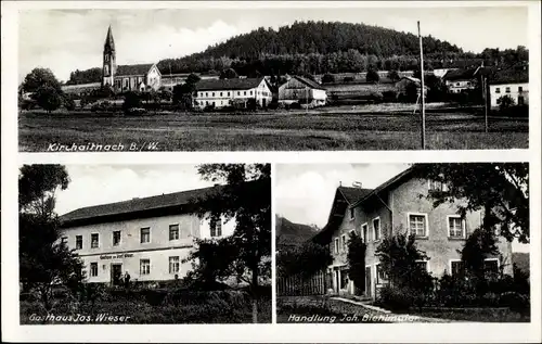 Ak Kirchaitnach Kollnburg in Niederbayern, Totalansicht, Kirche, Gasthaus Wieser,Handlung Biehlmaier