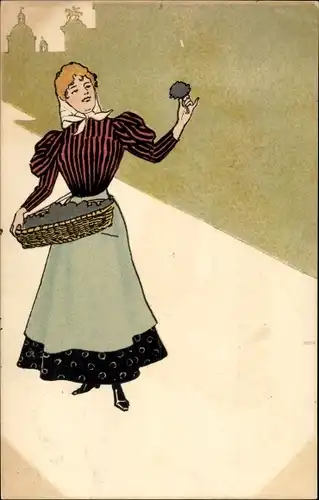 Ak Junge Frau mit Blumenkorb, Kopftuch, Rock