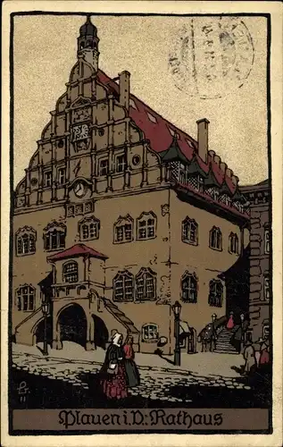 Steindruck Ak Plauen im Vogtland, Rathaus