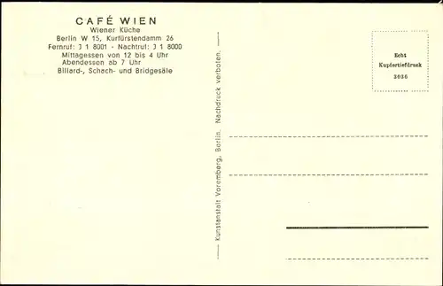 Ak Berlin Charlottenburg, Saal im Café Wien, Kurfürstendamm 26