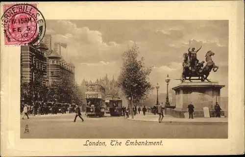 Ak London City England, The Embankment, Denkmal