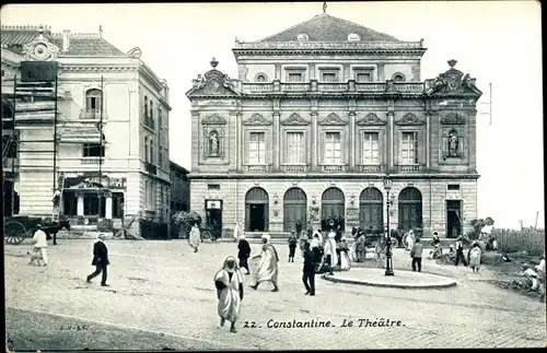 Ak Constantine Algerien, Le Theatre, Straßenpartie mit Blick auf Theater