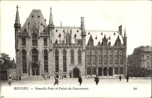 Ak Bruges Brügge Flandern Westflandern, Nouvelle Poste et Palais du Gouverneur