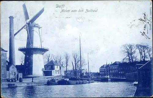 Ak Delft Südholland Niederlande, Molen aan den Zuidwal, Windmühle