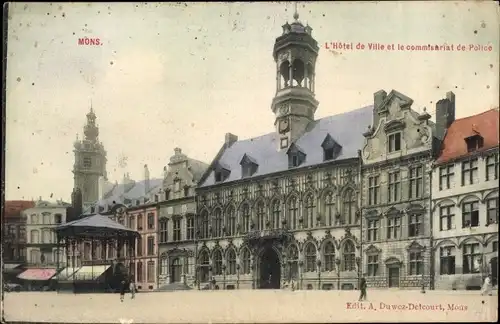 Ak Mons Wallonien Hennegau, L'Hôtel de Ville et le commisariat de Police