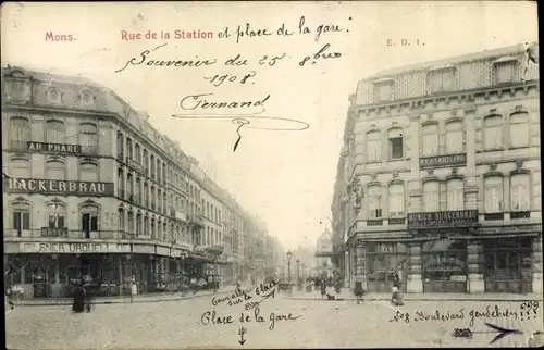 Ak Mons Wallonien Hennegau, Rue de la Station