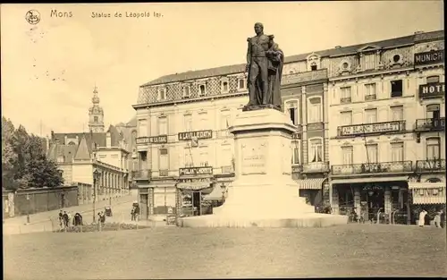 Ak Mons Wallonien Hennegau, Statue de Leopold ler