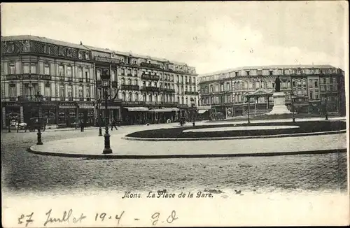 Ak Mons Wallonien Hennegau, La Place de la Gare