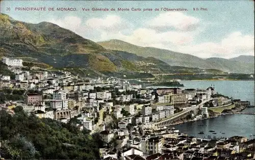 Ak Monte Carlo Monaco, Vue generale prise de l'Observatoire
