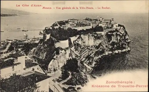 Ak Monaco, Vue generale de la Ville Haute, Le Rocher, Cote d'Azur, Zomotherapie, La Kreazone