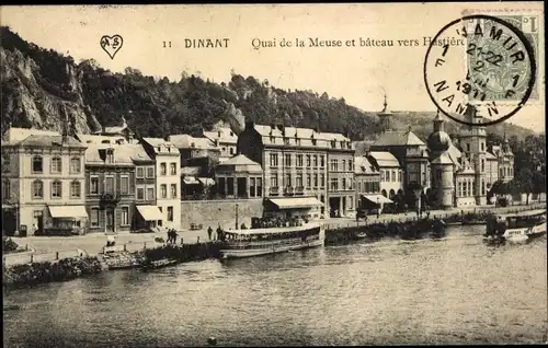 Ak Dinant Wallonien Namur, La Rive droite et Bateau de Plaisance sur la Meuse
