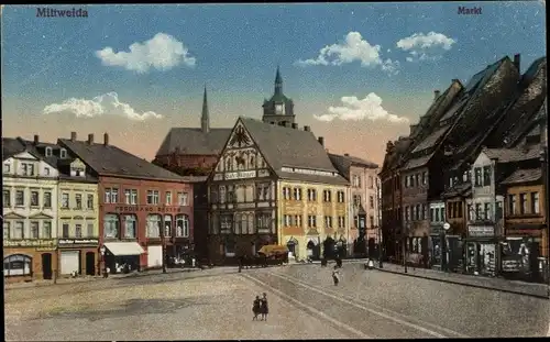 Ak Mittweida in Sachsen, Markt, Cafe, Burgkeller, geschäfte
