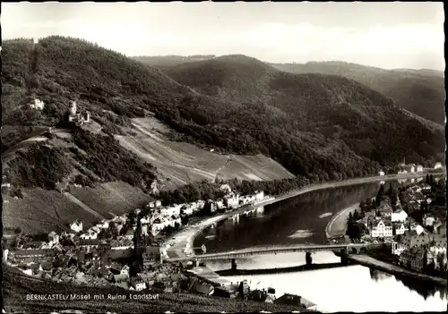 Ak Bernkastel Kues an der Mosel, Panorama, Fluss, Ruine Landshut
