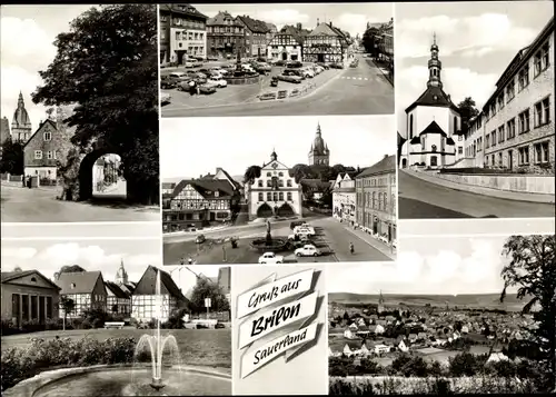 Ak Brilon im Sauerland, Springbrunnen, Platz, Kirche, Panorama