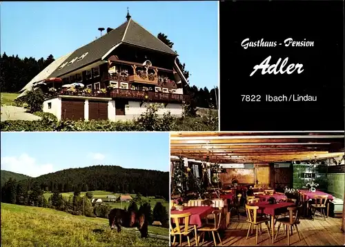 Ak Lindau Ibach im Schwarzwald, Gasthaus-Pension Adler, Außenansicht, Speisesaal