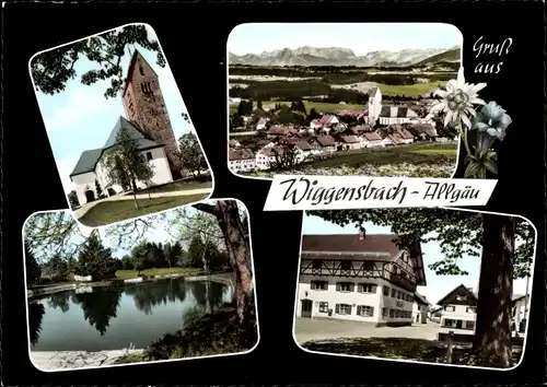 Ak Wiggensbach im Allgäu, Blick auf den Ort, Teich, Kirche, Straße