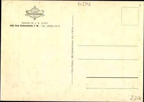 Ak Bad Rothenfelde am Teutoburger Wald, Cafe Strathmann, Speiseraum