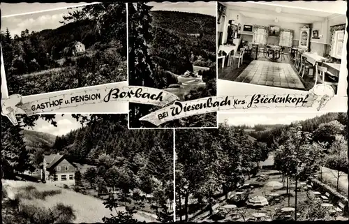 Ak Wiesenbach Breidenbach in Hessen, Gasthof und Pension Boxbach, Außenansicht, Garten, Umgebung