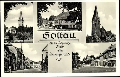 Ak Soltau, Lutherkirche, Poststraße, St Johanniskirche, Lutherkirche, Marktstraße