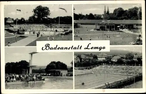 Ak Lemgo in Lippe, Badeanstalt, Liegewiese, Sprungturm, Badegäste