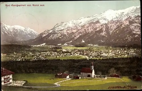 Ak Bad Reichenhall in Oberbayern, Panorama von Nonn aus, Kirche