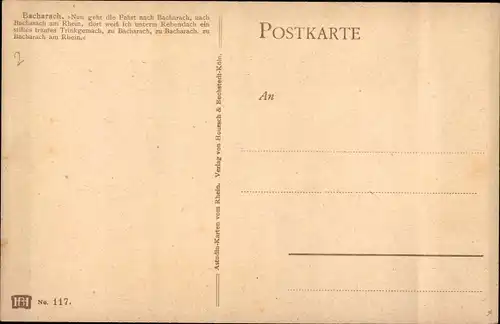 Künstler Ak Astudin, Bacharach am Rhein, Ort vom Berg gesehen, Ruine