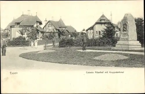 Ak Essen im Ruhrgebiet, Colonie Altenhof mit Kruppdenkmal