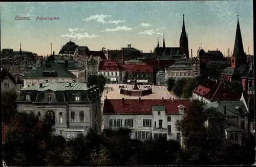 Ak Essen im Ruhrgebiet, Panorama , Denkmal, Kirchturm