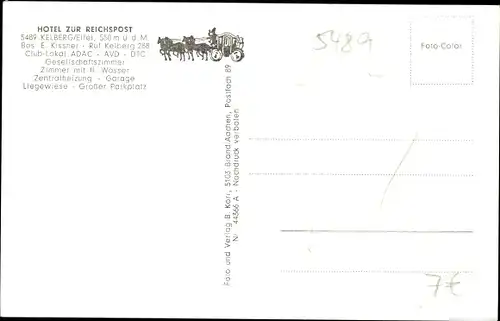 Ak Kelberg in der Eifel, Hotel zur Reichspost, Außenansicht, Speisesaal, Umgebung