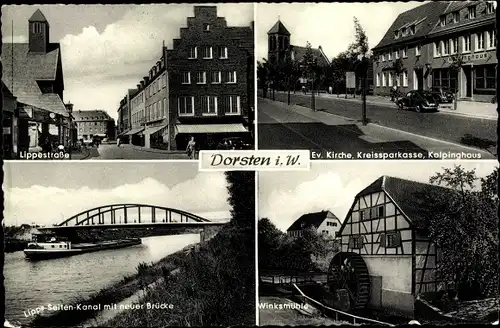 Ak Dorsten in Westfalen, Lippestraße, Winksmühle, Seiten-Kanal mit neuer Brücke, Kolpinghaus