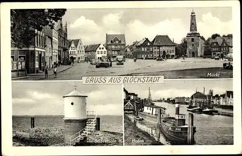 Ak Glückstadt an der Unterelbe, Markt, Südermole, Hafen