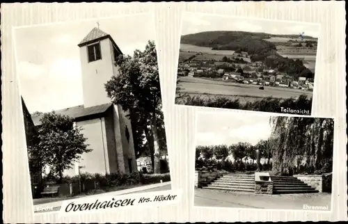 Ak Ovenhausen Höxter in Westfalen, Ehrenmal, Kirche, Teilansicht