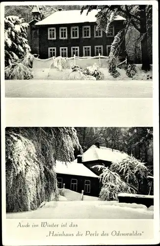 Ak Vielbrunn Michelstadt im Odenwaldkreis Südhessen, Hainhaus, Restaurant, Winteransicht