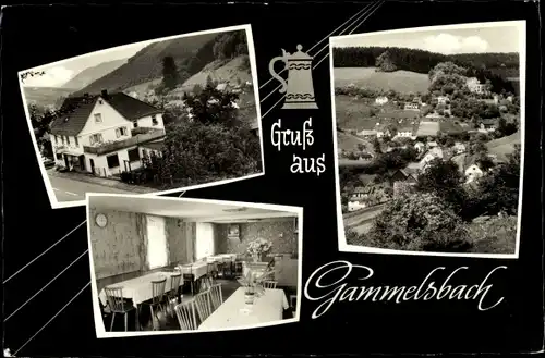 Ak Gammelsbach Oberzent im Odenwald, Gasthaus zum Kühlen Krug, Außenansicht, Speiseraum