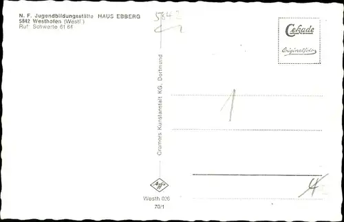 Ak Westhofen Schwerte an der Ruhr Westfalen, Naturfreundehaus Ebberg, Außenansicht, Innenansicht