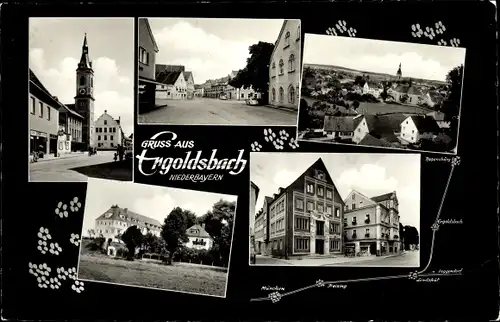 Ak Ergoldsbach in Niederbayern, Panorama, Kirche, Straßenpartien