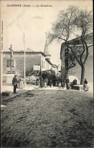 Ak Alzonne Aude, La Grande rue