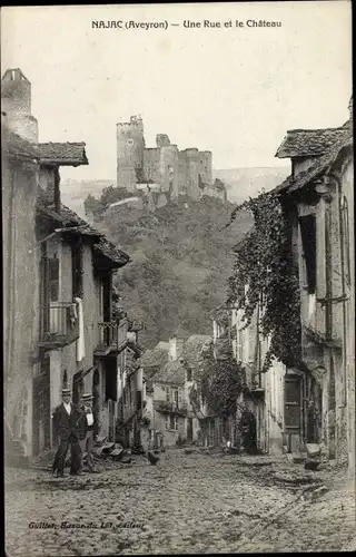 Ak Najac Aveyron, Une Rue et le Chateau